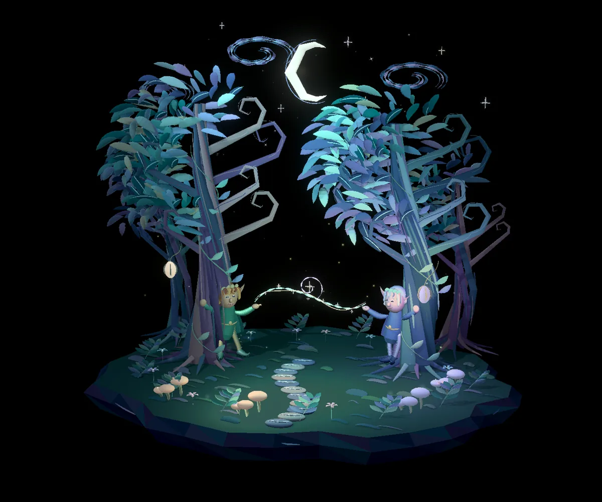 Elf Forest. Firefly Play: a night scene in the app.