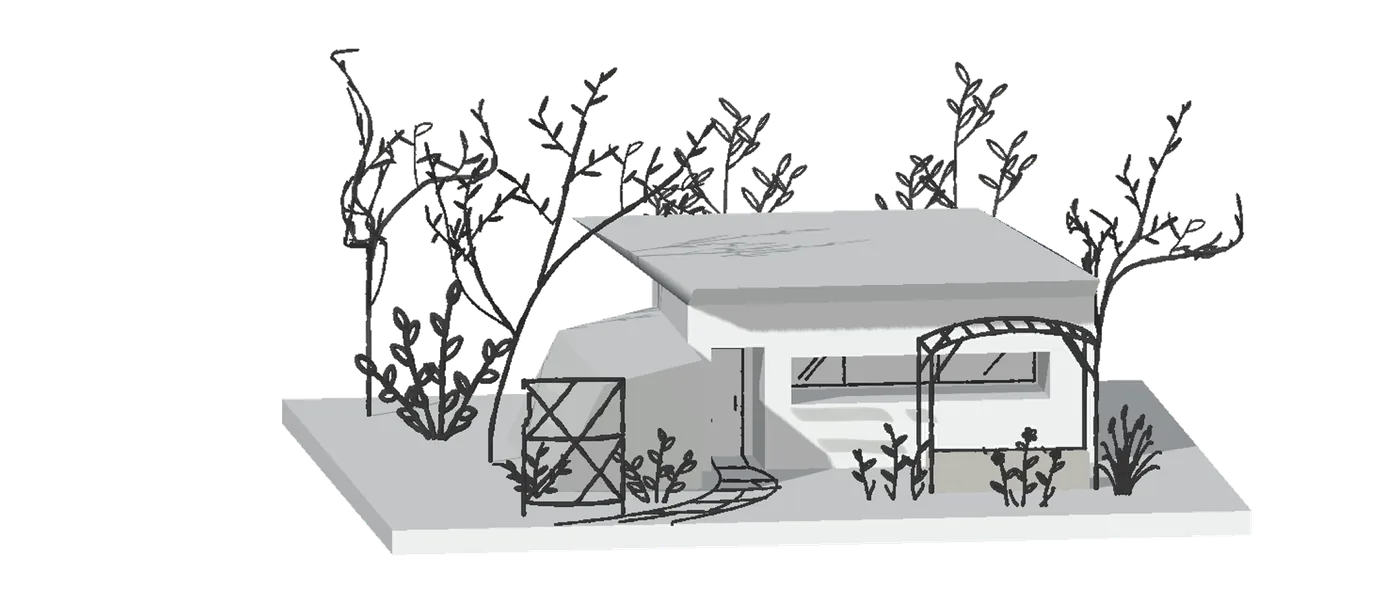 Garden Studio from our lesson: lines and volumes drawn in the app, turned in presentation mode.