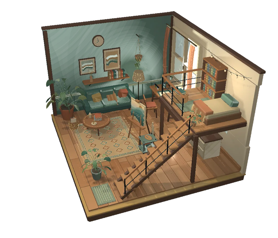 The Artist’s Studio. An open interior with warm light.